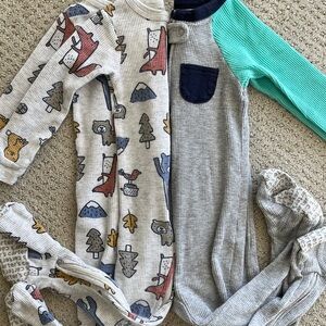 Pajamas waffle footie Carter's Gray and Navy Baby Onesie feetie 18 months